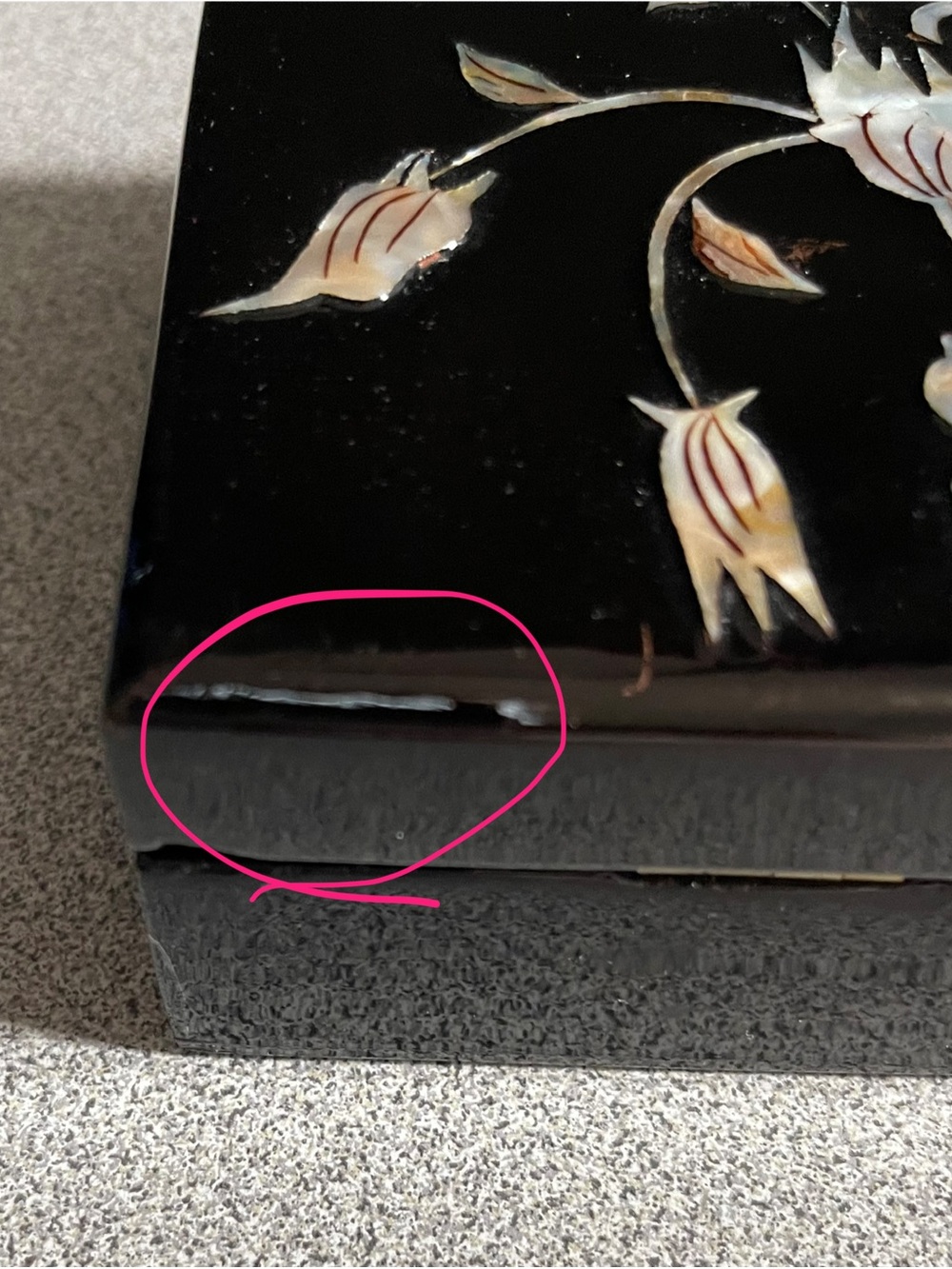 Vintage Mother of Pearl Floral Black Decorative Box - Picture 11 of 14